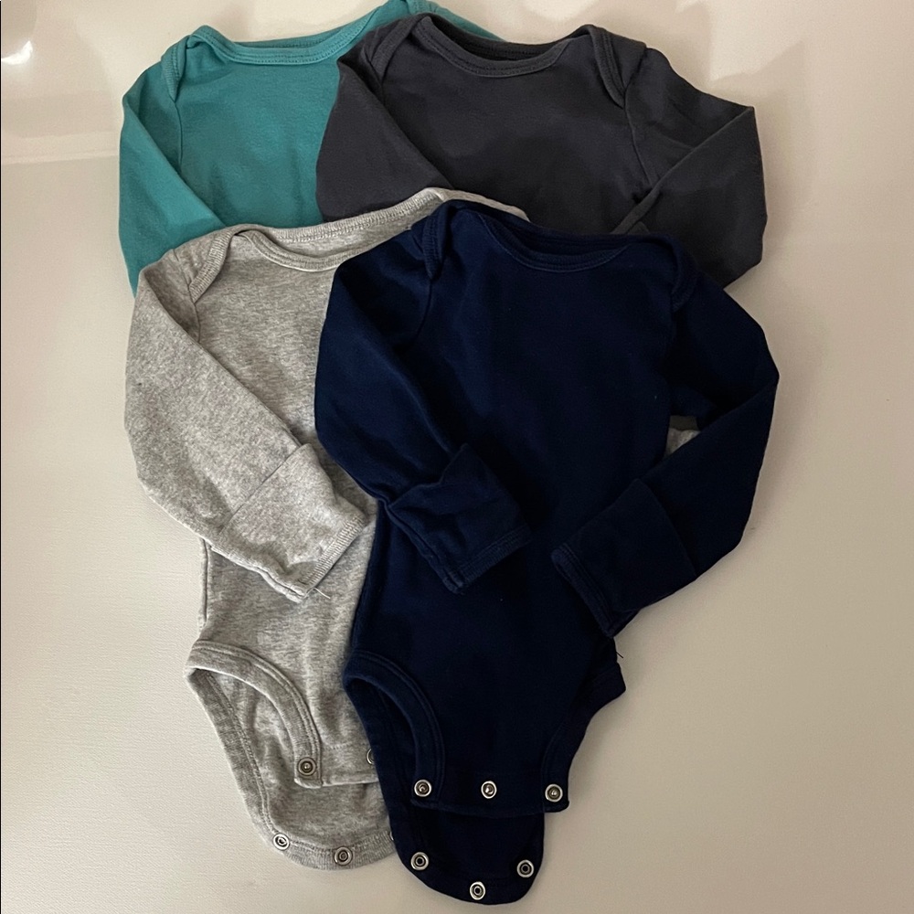 Long Sleeve Onsies Bodysuits 0-3 Months - Set of 4 - Assorted Colors - Baby